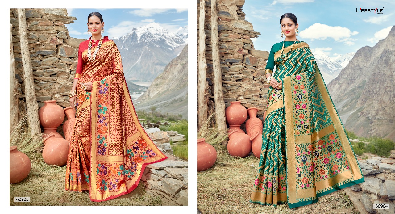 Shivalika By Lifestyle Saree 60901 To 60906 Series Indian Traditional Wear Collection Beautiful Stylish Fancy Colorful Party Wear & Occasional Wear Range Rich Pallu Sarees At Wholesale Price