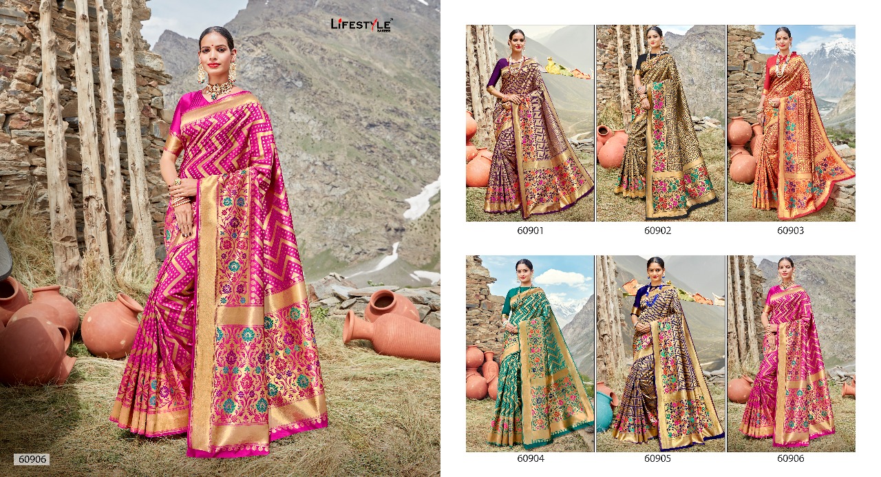 Shivalika By Lifestyle Saree 60901 To 60906 Series Indian Traditional Wear Collection Beautiful Stylish Fancy Colorful Party Wear & Occasional Wear Range Rich Pallu Sarees At Wholesale Price