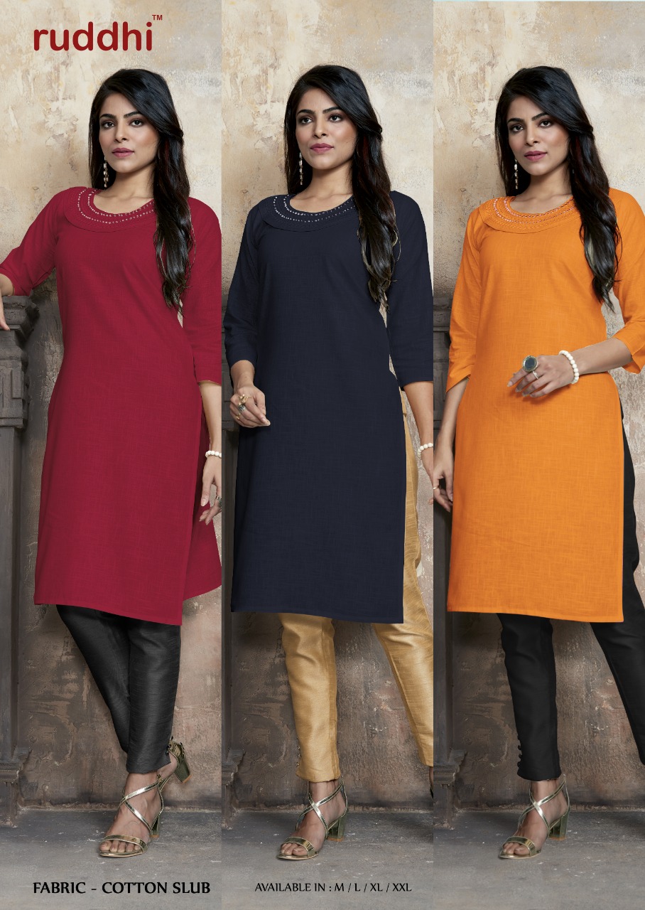 Shnaya By Ruddhi Dressline 101 To 106 Series Beautiful Stylish Fancy Colorful Casual Wear & Ethnic Wear & Ready To Wear Cotton Slub Embroidered Kurtis At Wholesale Price