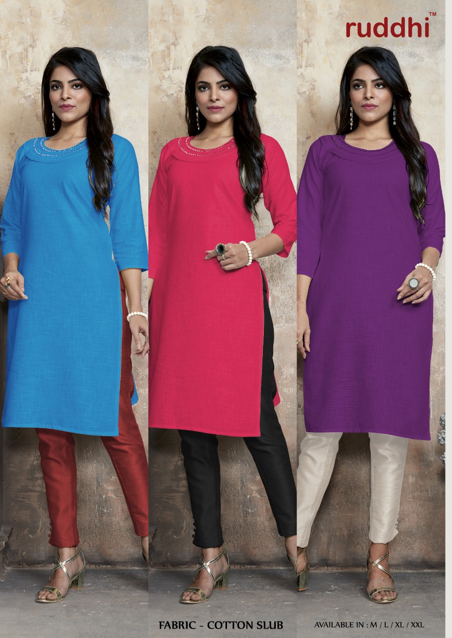Shnaya By Ruddhi Dressline 101 To 106 Series Beautiful Stylish Fancy Colorful Casual Wear & Ethnic Wear & Ready To Wear Cotton Slub Embroidered Kurtis At Wholesale Price