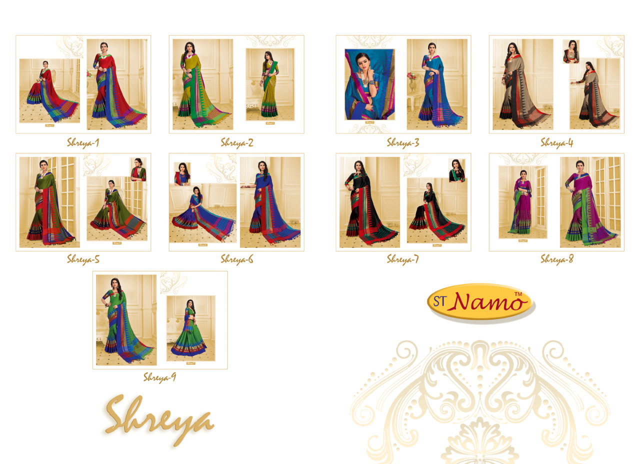 Shreya By St Namo 1 To 9 Series Indian Traditional Wear Beautiful Stylish Fancy Colorful Party Wear & Occasional Wear Silk Cotton Printed Sarees At Wholesale Price