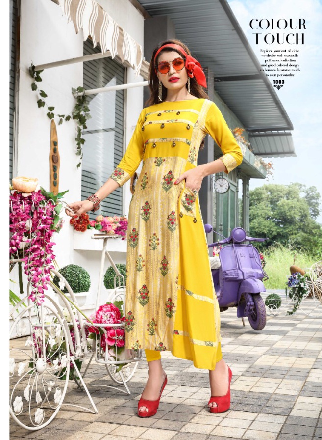Shubh Milan Vol-1 By Kaamiri 1001 To 1007 Series Beautiful Stylish Colorful Fancy Party Wear & Ethnic Wear & Ready To Wear Rayon Printed Kurtis At Wholesale Price