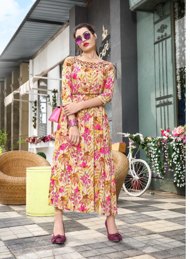 Shubh Milan Vol-1 By Kaamiri 1001 To 1007 Series Beautiful Stylish Colorful Fancy Party Wear & Ethnic Wear & Ready To Wear Rayon Printed Kurtis At Wholesale Price
