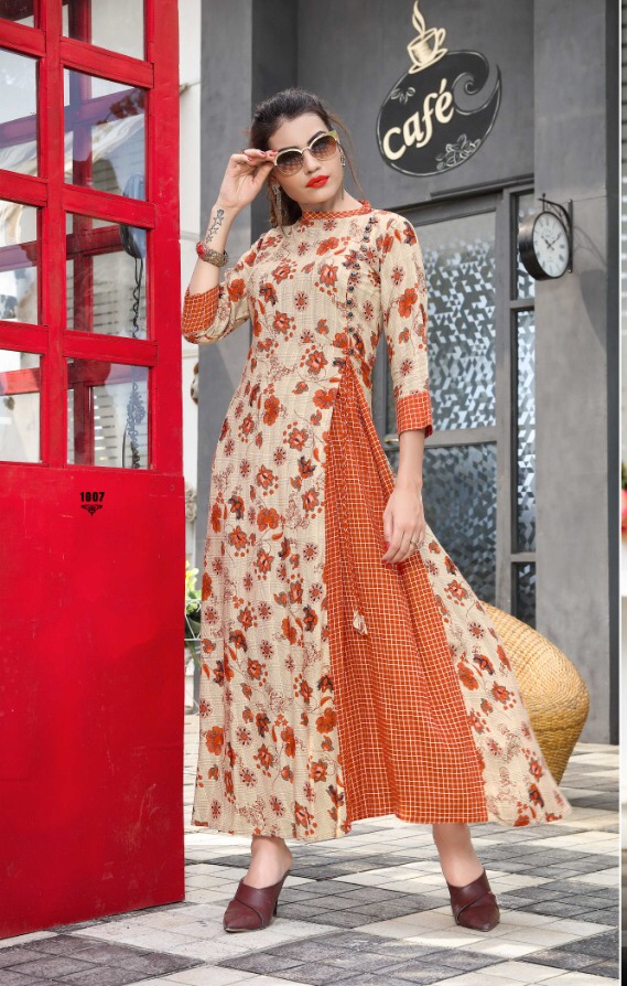 Shubh Milan Vol-1 By Kaamiri 1001 To 1007 Series Beautiful Stylish Colorful Fancy Party Wear & Ethnic Wear & Ready To Wear Rayon Printed Kurtis At Wholesale Price