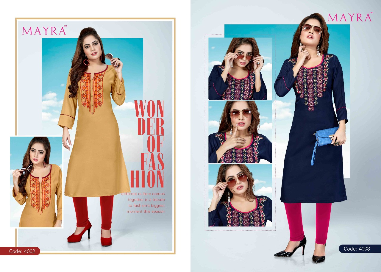 Signature By Mayra 4001 To 4008 Series Stylish Fancy Beautiful Colorful Casual Wear & Ethnic Wear Heavy Plain Rayon Printed Kurtis At Wholesale Price