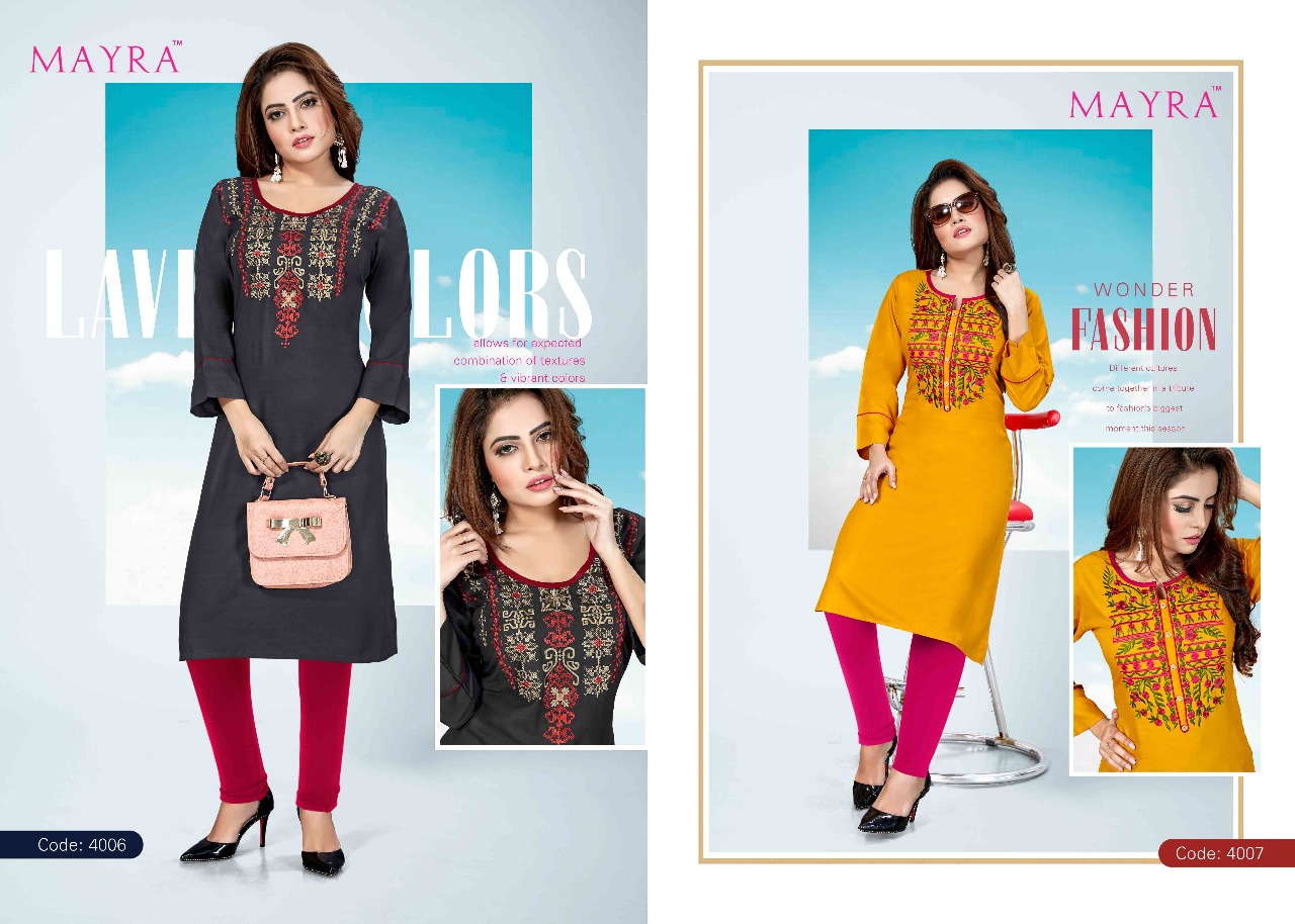 Signature By Mayra 4001 To 4008 Series Stylish Fancy Beautiful Colorful Casual Wear & Ethnic Wear Heavy Plain Rayon Printed Kurtis At Wholesale Price
