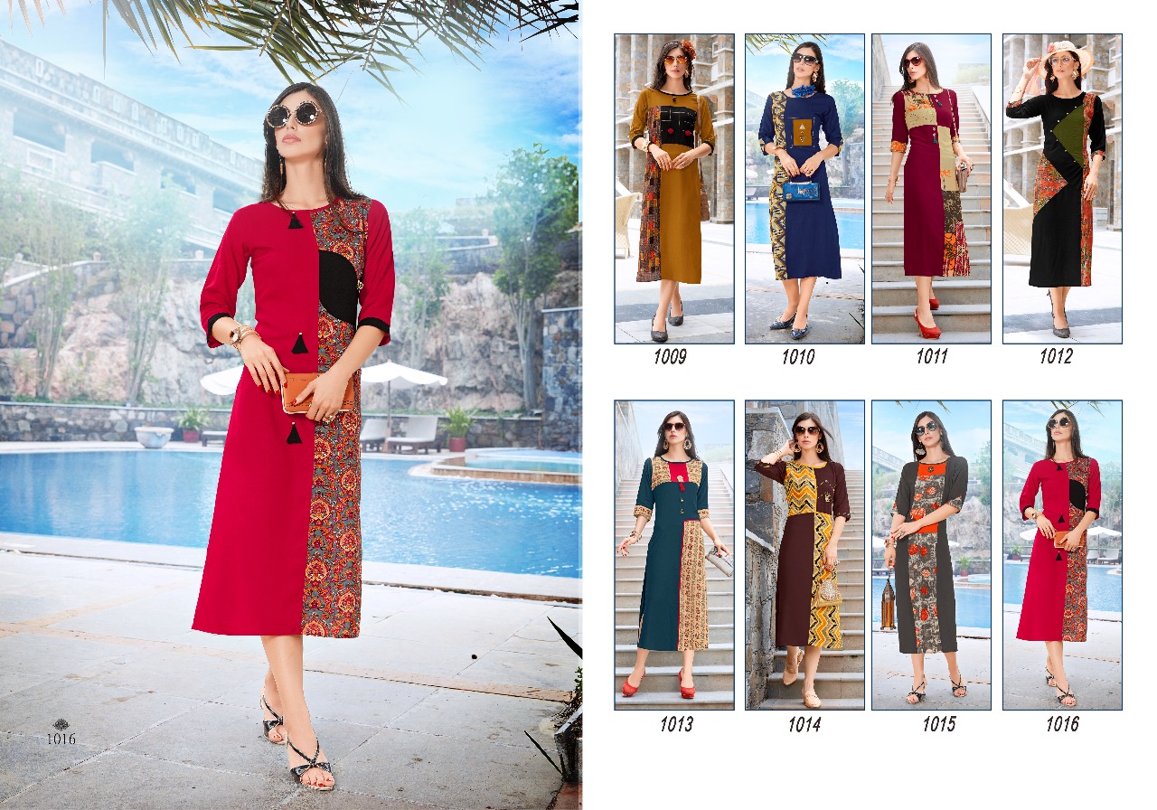 Signature By Sb Trendz 1009 To 1016 Series Beautiful Stylish Fancy Colorful Casual Wear & Ready To Wear & Ethnic Wear Heavy Rayon Printed Kurtis At Wholesale Price