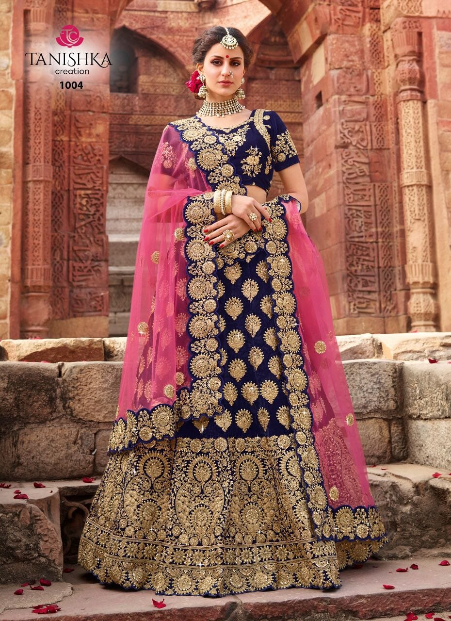 Signature By Tanishka Creation 1001 To 1010 Series Indian Bridal Wear Collection Beautiful Stylish Fancy Colorful Party Wear & Occasional Wear Velvet/ Satin Silk Embroidered Lehengas At Wholesale Price