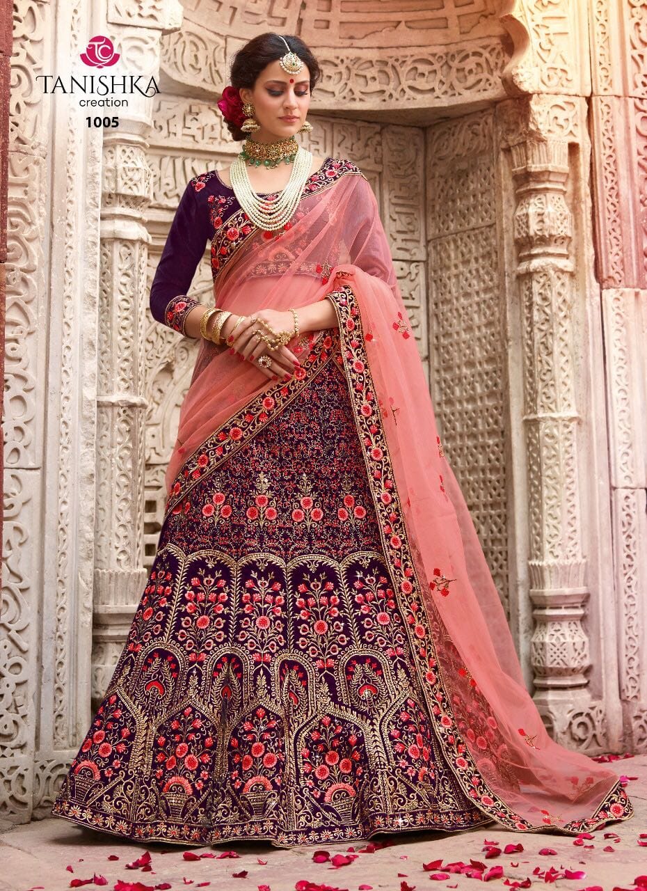 Signature By Tanishka Creation 1001 To 1010 Series Indian Bridal Wear Collection Beautiful Stylish Fancy Colorful Party Wear & Occasional Wear Velvet/ Satin Silk Embroidered Lehengas At Wholesale Price