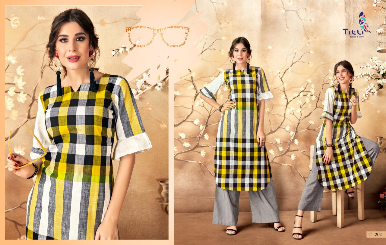 Signature By Titli T-202 To T-209 Series Beautiful Colorful Stylish Fancy Casual Wear & Ethnic Wear & Ready To Wear Cotton Linen  Kurtis At Wholesale Price