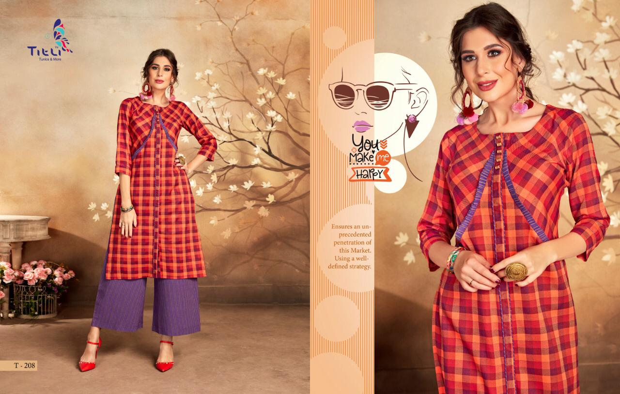 Signature By Titli T-202 To T-209 Series Beautiful Colorful Stylish Fancy Casual Wear & Ethnic Wear & Ready To Wear Cotton Linen  Kurtis At Wholesale Price