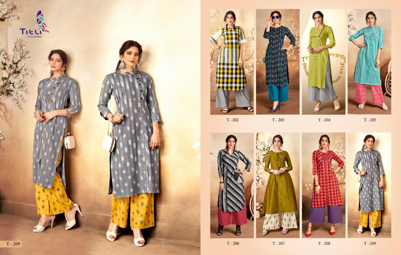 Signature By Titli T-202 To T-209 Series Beautiful Colorful Stylish Fancy Casual Wear & Ethnic Wear & Ready To Wear Cotton Linen  Kurtis At Wholesale Price