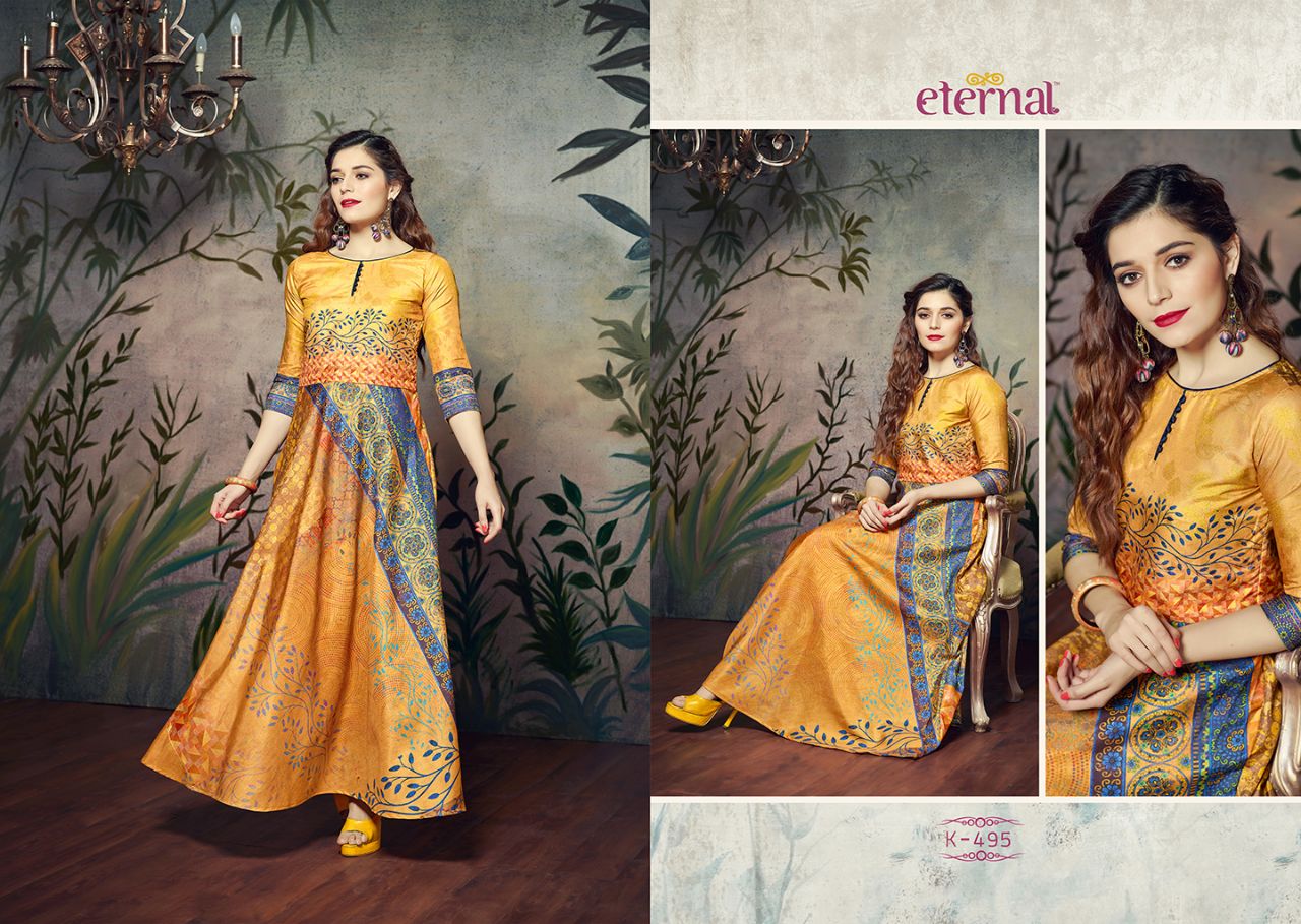 Silk Mode By Eternal 492 To 502 Series Designer Beautiful Stylish Fancy Colorful Party Wear & Ethnic Wear Manipuri Silk Printed Kurtis At Wholesale Price