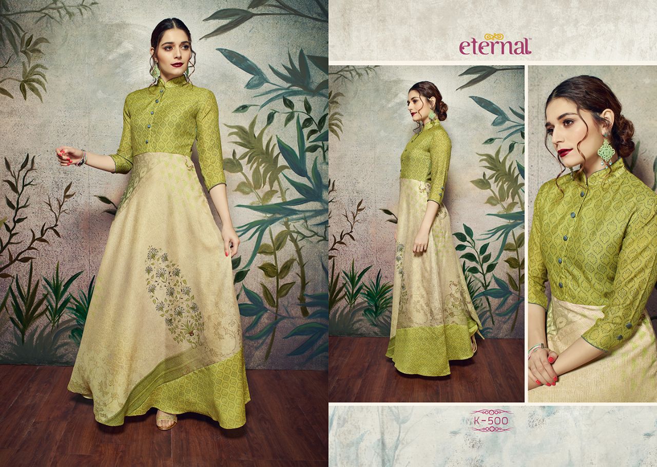 Silk Mode By Eternal 492 To 502 Series Designer Beautiful Stylish Fancy Colorful Party Wear & Ethnic Wear Manipuri Silk Printed Kurtis At Wholesale Price