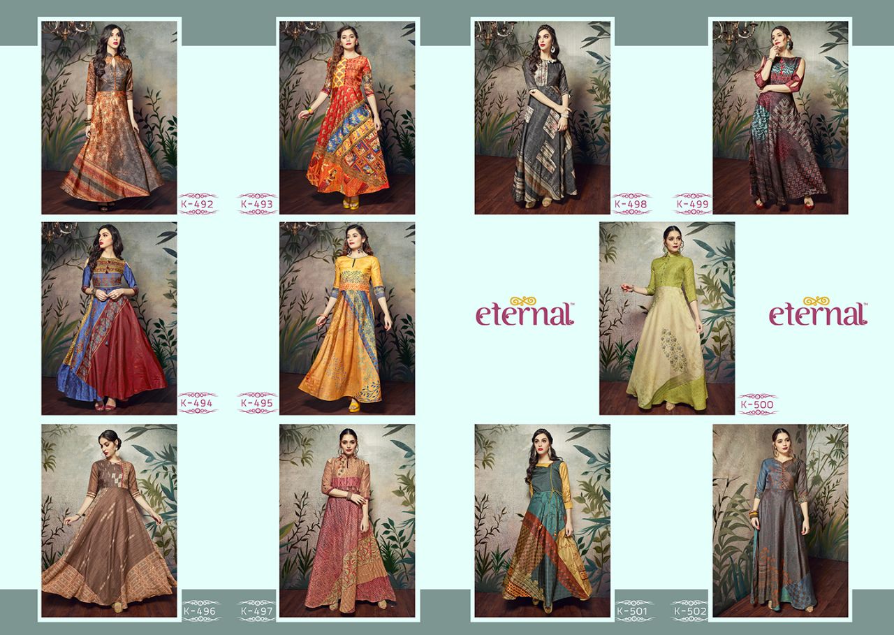 Silk Mode By Eternal 492 To 502 Series Designer Beautiful Stylish Fancy Colorful Party Wear & Ethnic Wear Manipuri Silk Printed Kurtis At Wholesale Price