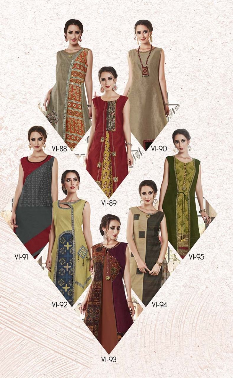 Silken By Vasanche 88 To 95 Series Designer Beautiful Stylish Fancy Colorful Party Wear & Ethnic Wear Silk & Rayon Printed Kurtis At Wholesale Price