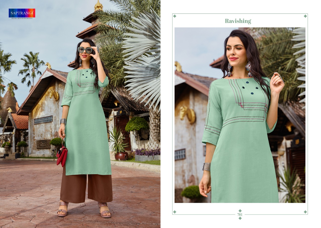 Sisa By Saptrangi 701 To 707 Series Beautiful Stylish Fancy Colorful Casual Wear & Ethnic Wear & Ready To Wear Coton Kurtis With Palazzo At Wholesale Price