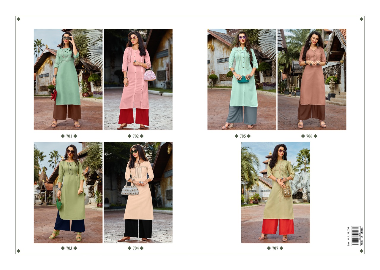 Sisa By Saptrangi 701 To 707 Series Beautiful Stylish Fancy Colorful Casual Wear & Ethnic Wear & Ready To Wear Coton Kurtis With Palazzo At Wholesale Price