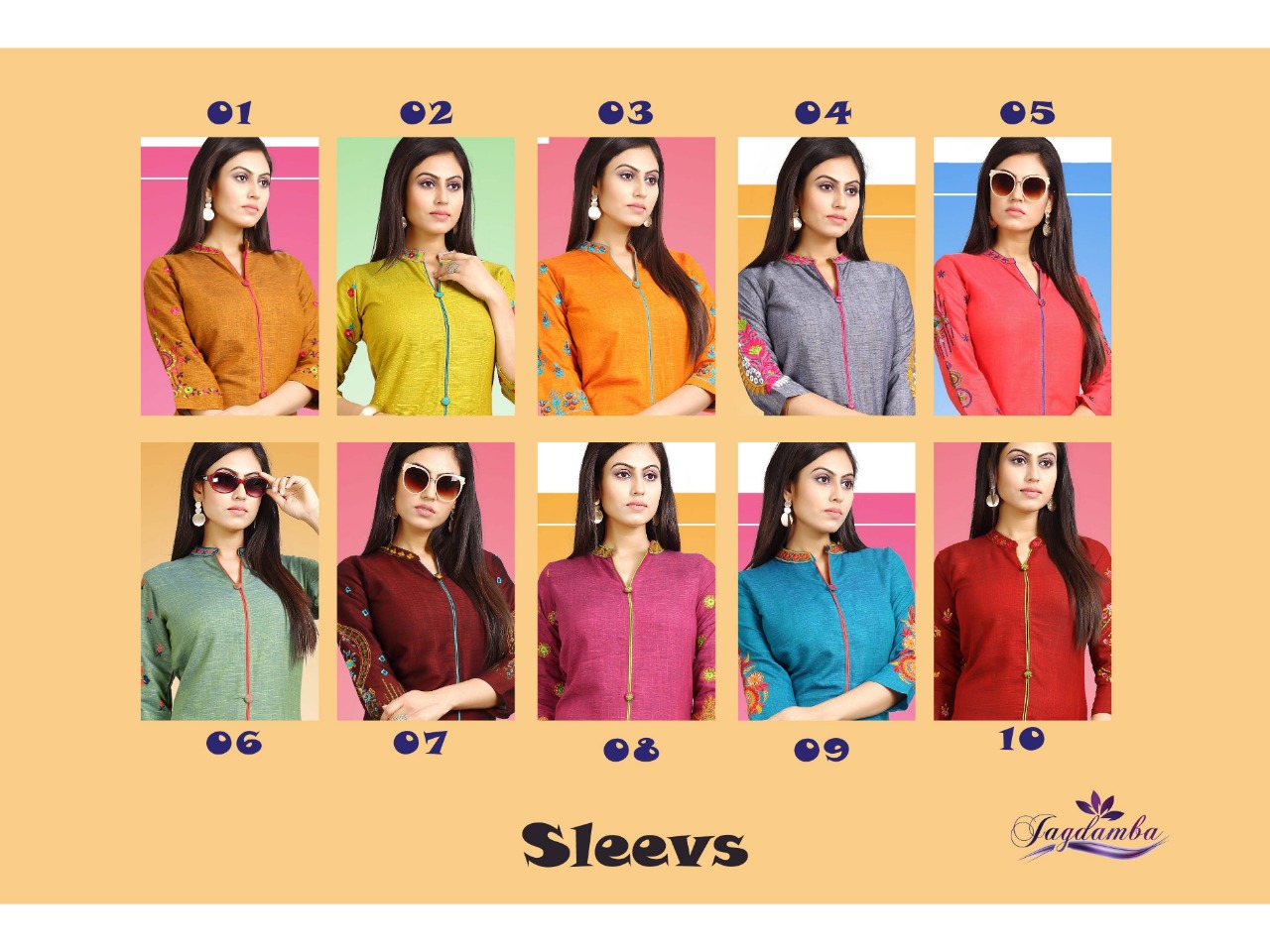 Sleevs  By Jagdamba 01 To 10 Series Beautiful Stylish Fancy Colorful Casual Wear & Ethnic Wear & Ready To Wear Heavy Reyon Cross & Work Kurtis At Wholesale Price