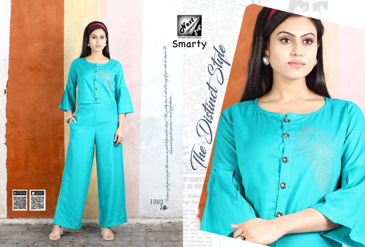 Smarty By Next Page 1001 To 1010 Series Beautiful Stylish Fancy Colorful Casual Wear & Ethnic Wear & Ready To Wear Rayon Kurtis With Bottom At Wholesale Price