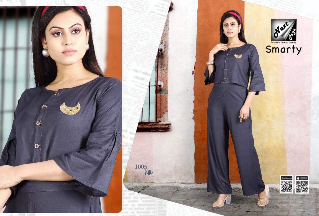 Smarty By Next Page 1001 To 1010 Series Beautiful Stylish Fancy Colorful Casual Wear & Ethnic Wear & Ready To Wear Rayon Kurtis With Bottom At Wholesale Price