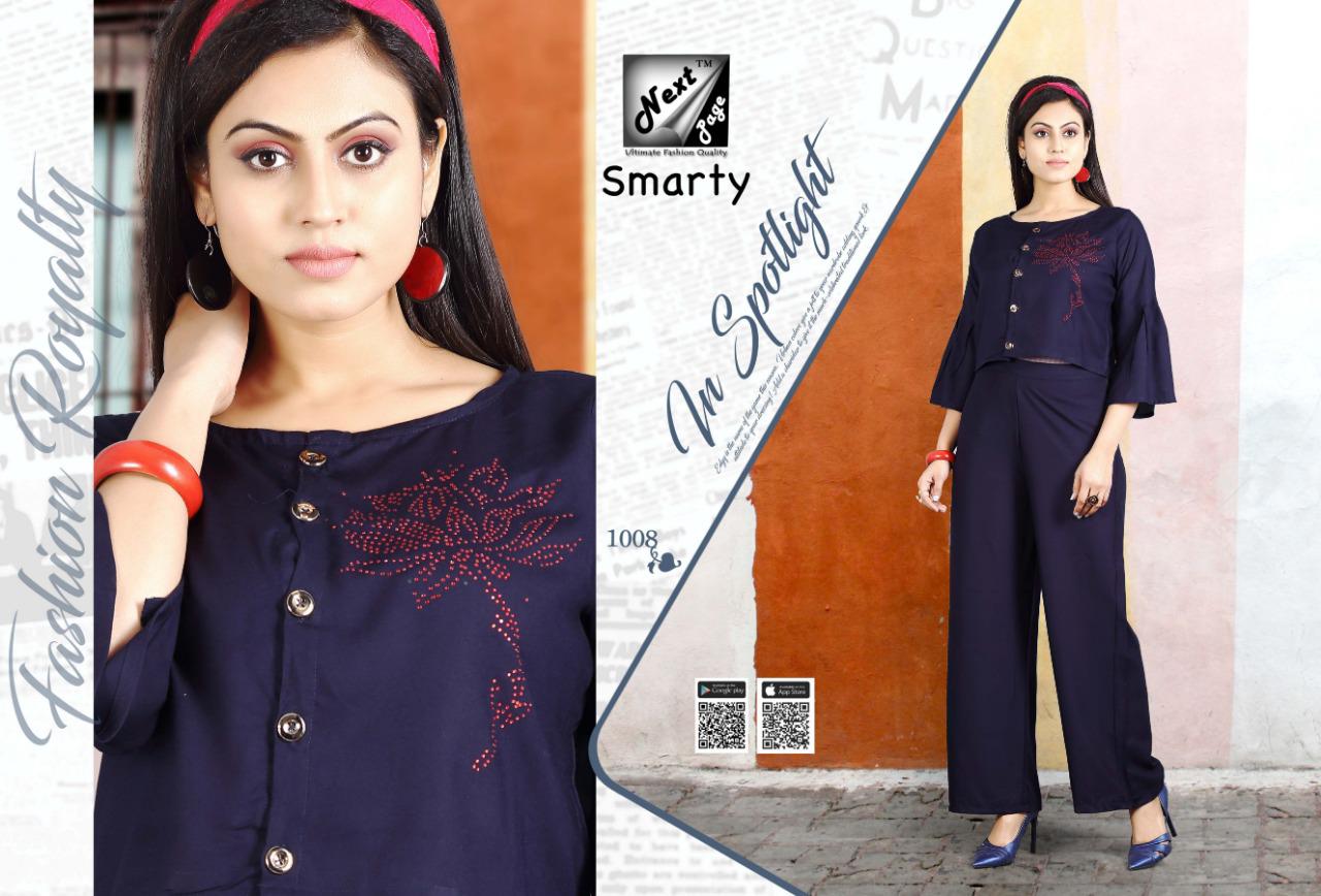 Smarty By Next Page 1001 To 1010 Series Beautiful Stylish Fancy Colorful Casual Wear & Ethnic Wear & Ready To Wear Rayon Kurtis With Bottom At Wholesale Price