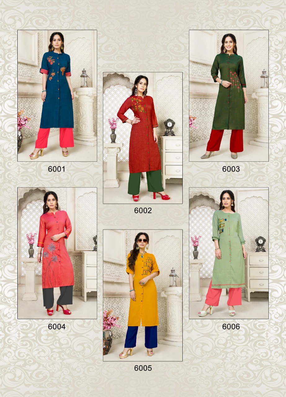 Snappy Vol-6 By Shree Creation 6001 To 6006 Series Beautiful Colorful Stylish Fancy Casual Wear & Ethnic Wear & Ready To Wear Heavy Rayon Two Tone Slub With Embroidery Kurtis At Wholesale Price
