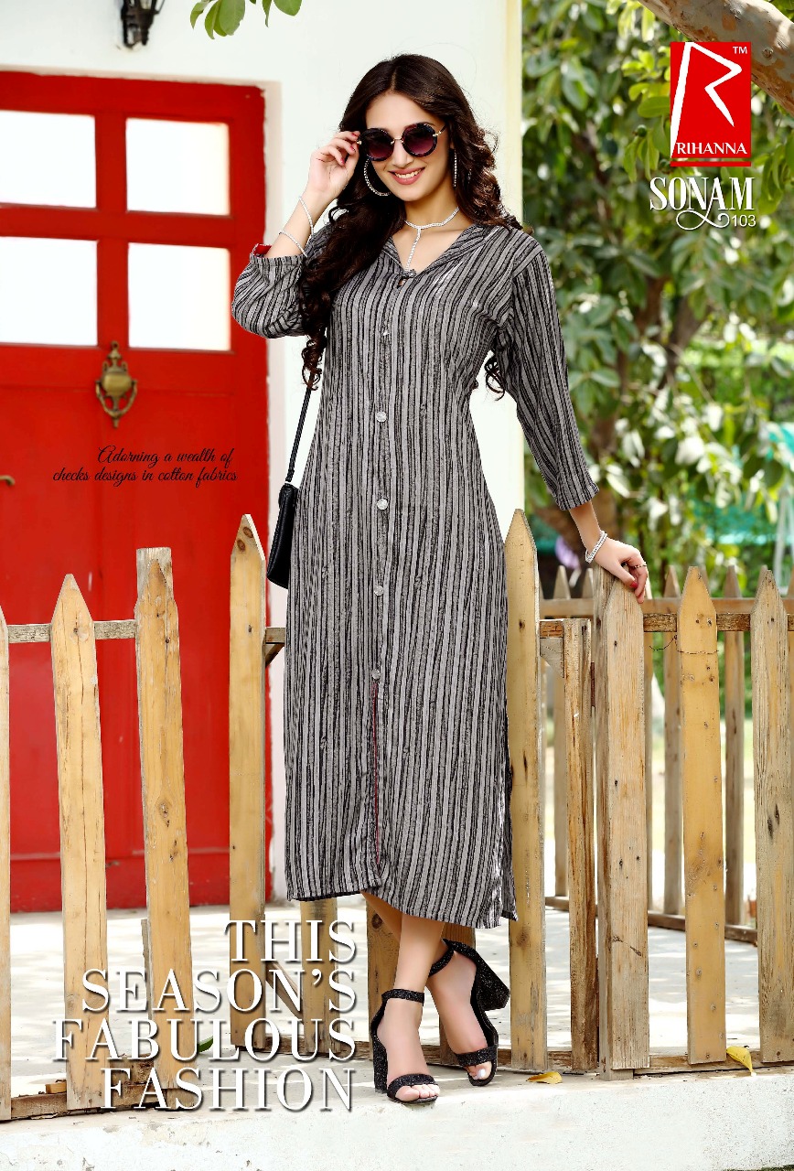 Sonam By Rihanna 101 To 110 Series Beautiful Stylish Fancy Colorful Casual Wear & Ready To Wear & Ethnic Wear  Rayon Checks Printed Kurtis At Wholesale Price