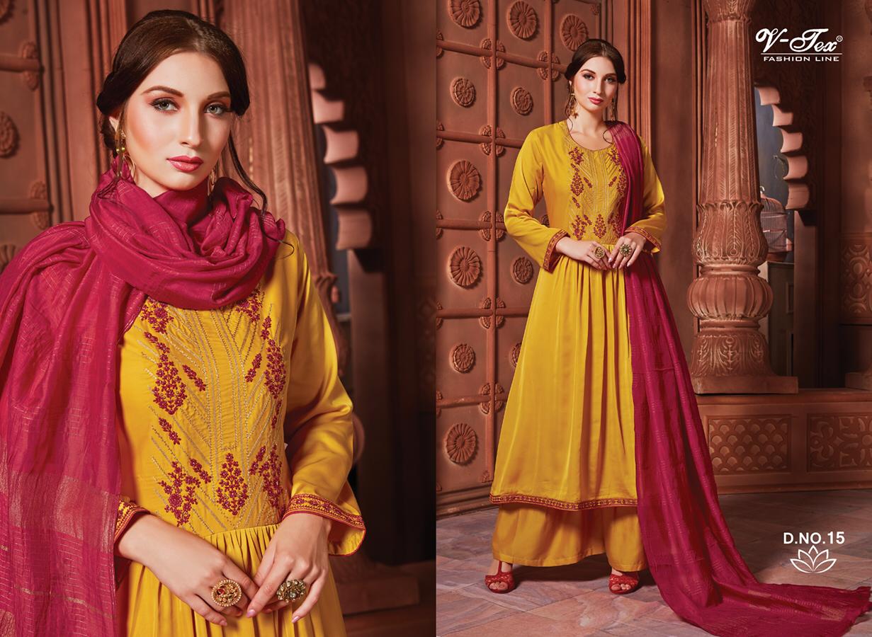 Song By V-tex 9 To 15 Series Beautiful Suits Colorful Stylish Fancy Casual Wear & Ethnic Wear Modal Satin With Embroidery Dresses At Wholesale Price