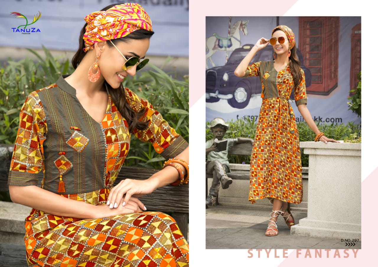 Sonika By Tanuza Fashion 287 To 297 Series Beautiful Stylish Fancy Colorful Casual Wear & Ethnic Wear & Ready To Wear Rayon Kurtis  At Wholesale Price
