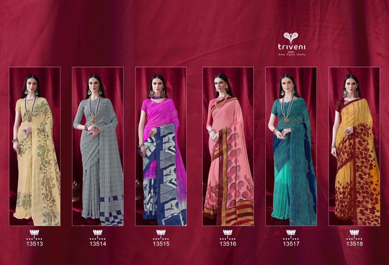 Sophie Vol-6 By Triveni 13513 To 13524 Series Indian Traditional Wear Collection Beautiful Stylish Fancy Colorful Party Wear & Occasional Wear Georgette Embroidered Sarees At Wholesale Price