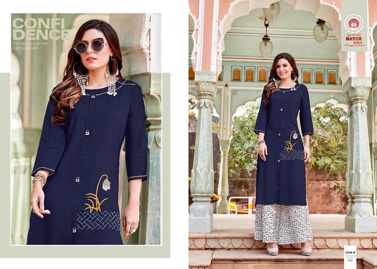 Sparkle By Mayur Kala 1001 To 1006 Series Beautiful Colorful Stylish Fancy Casual Wear & Ethnic Wear & Ready To Wear Heavy Rayon Kurtis With Bottom At Wholesale Price