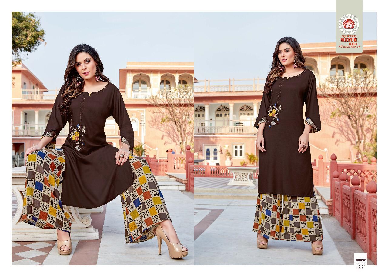 Sparkle By Mayur Kala 1001 To 1006 Series Beautiful Colorful Stylish Fancy Casual Wear & Ethnic Wear & Ready To Wear Heavy Rayon Kurtis With Bottom At Wholesale Price
