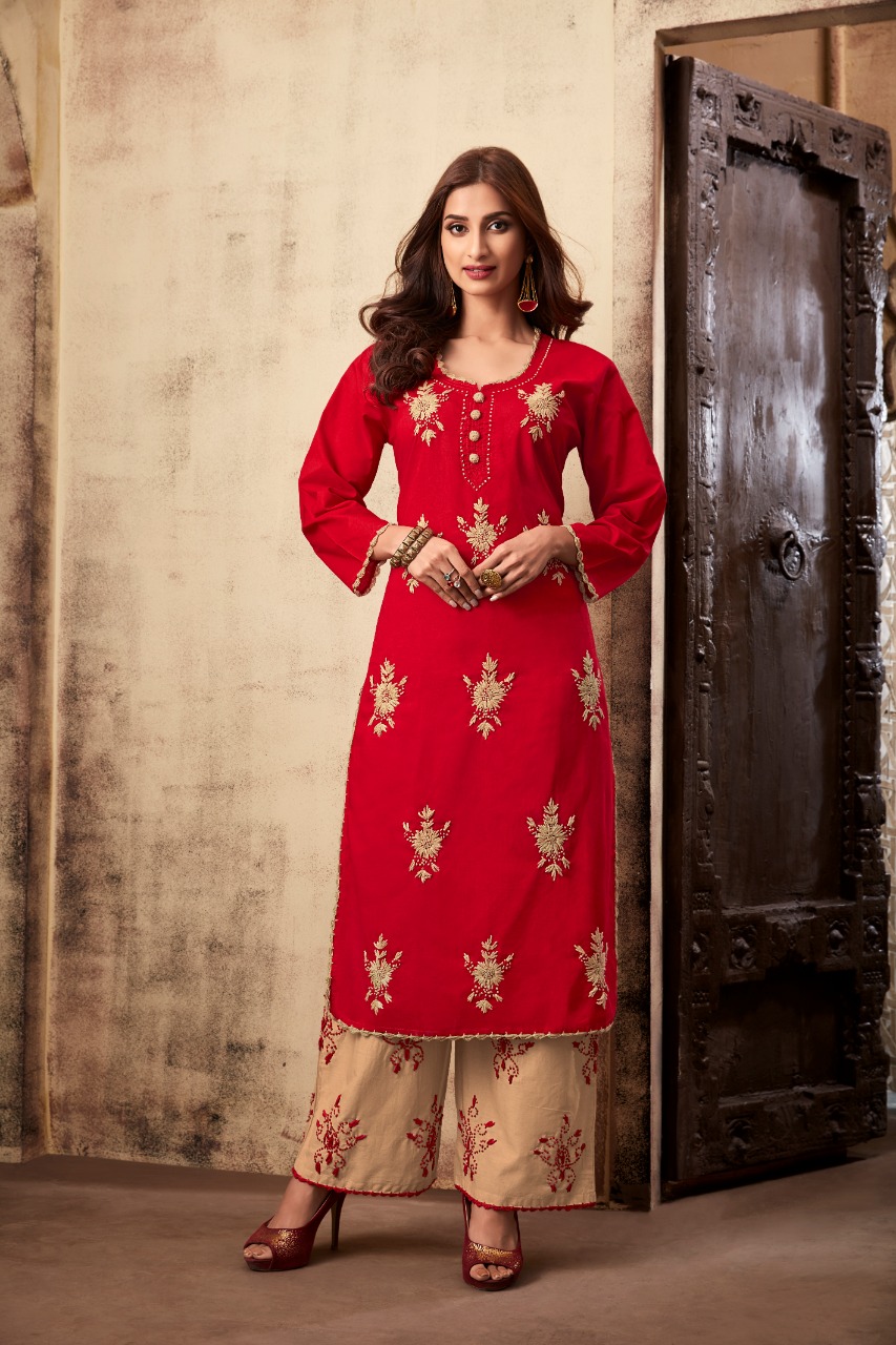 Sparsh By Tzu 1001 To 1004 Series Stylish Fancy Beautiful Colorful Casual Wear & Ethnic Wear Rayon Slub With Hand Work Embroidery Kurtis With Palazzo  At Wholesale Price