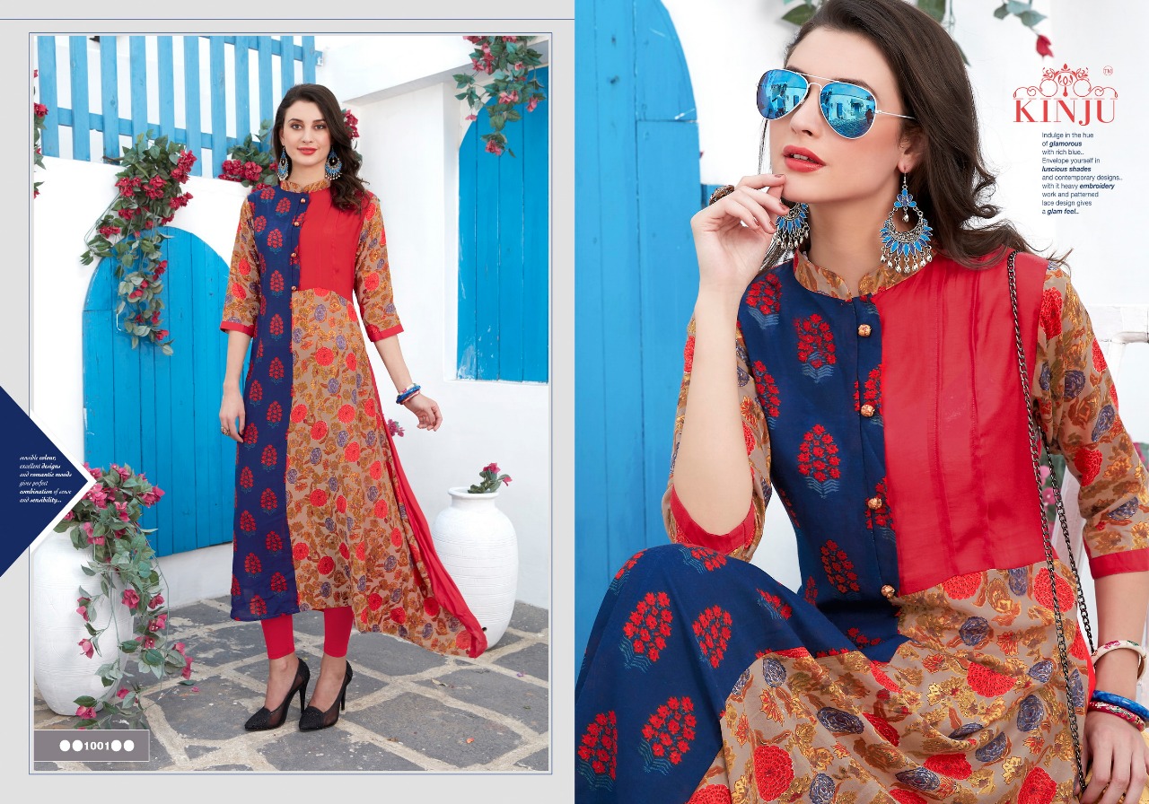 Srushti Vol-1 By Kinju 1001 To 1008 Beautiful Stylish Fancy Colorful Casual Wear & Ethnic Wear & Ready To Wear Heavy Muslin Printed Kurtis At Wholesale Price