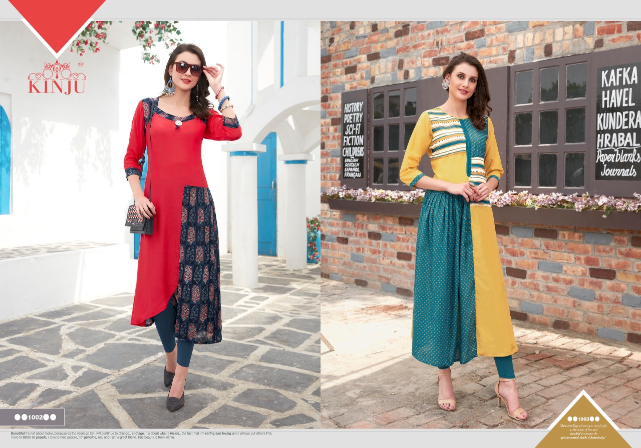 Srushti Vol-1 By Kinju 1001 To 1008 Beautiful Stylish Fancy Colorful Casual Wear & Ethnic Wear & Ready To Wear Heavy Muslin Printed Kurtis At Wholesale Price