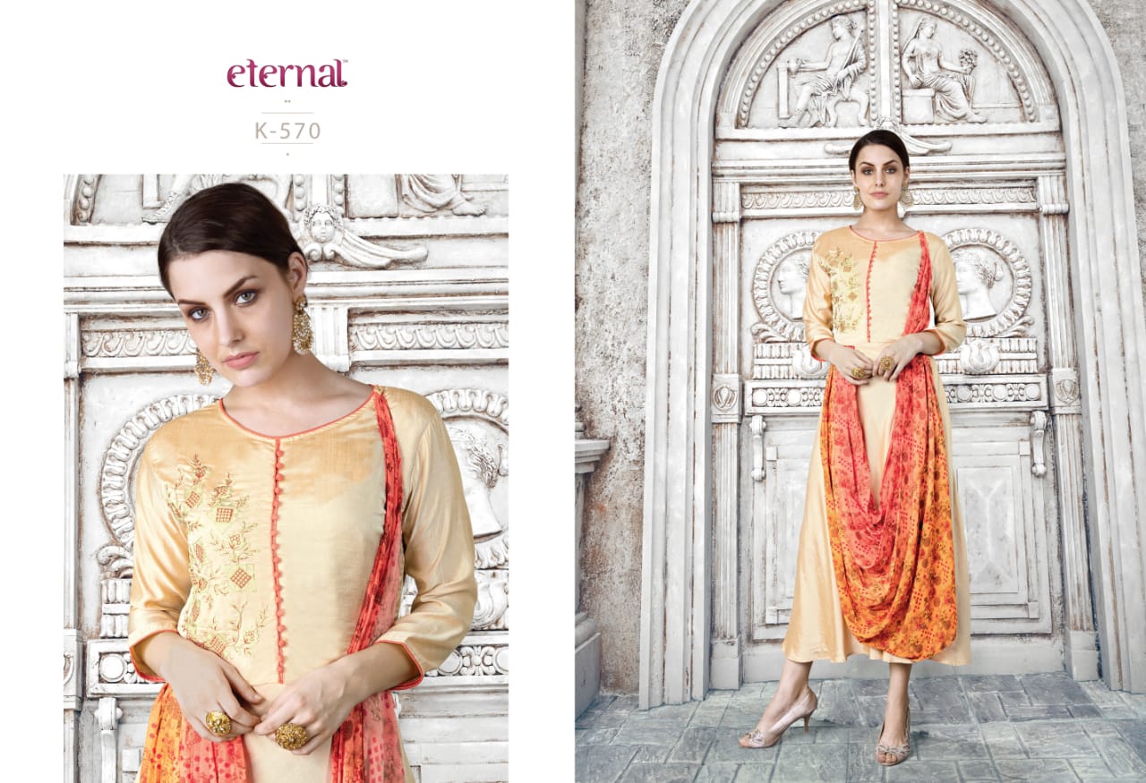 Star Light Vol-4 By Eternal 566 To 571 Series Beautiful Stylish Fancy Colorful Casual Wear & Ethnic Wear & Ready To Wear Satin/crepe/georgette/silk Kurtis At Wholesale Price