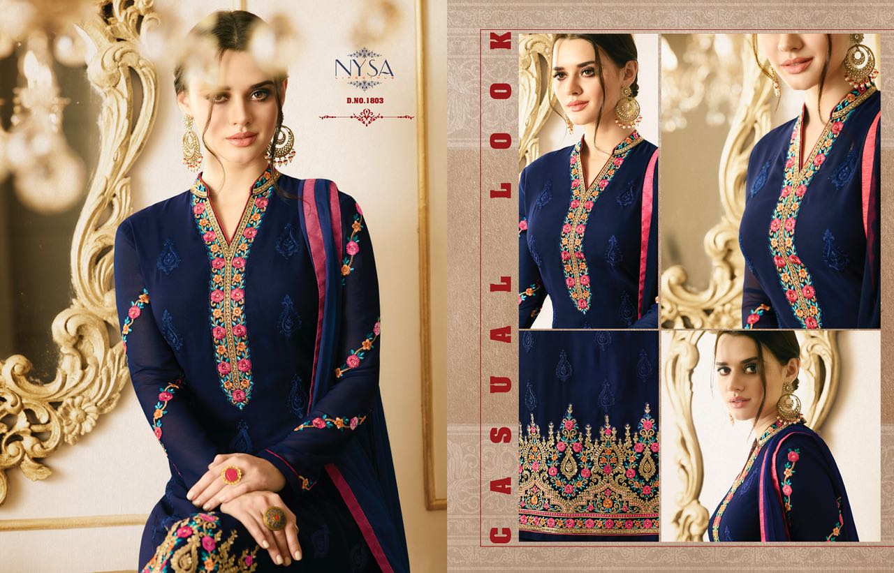 Straight Suits Collection Vol-9 By Nysa Lifestyle 1801 To 1805 Series Designer Beautiful Fancy Colorful Stylish Party Wear & Occasional Wear Georgette Embroidered Dresses At Wholesale Price