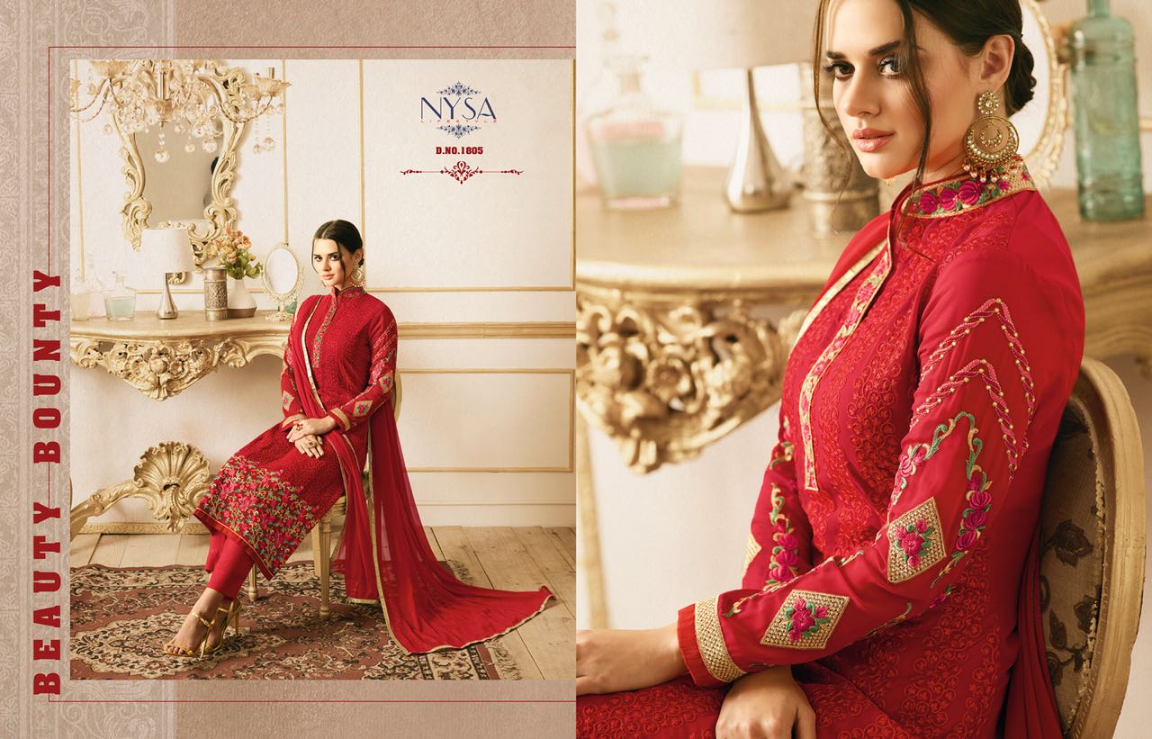 Straight Suits Collection Vol-9 By Nysa Lifestyle 1801 To 1805 Series Designer Beautiful Fancy Colorful Stylish Party Wear & Occasional Wear Georgette Embroidered Dresses At Wholesale Price