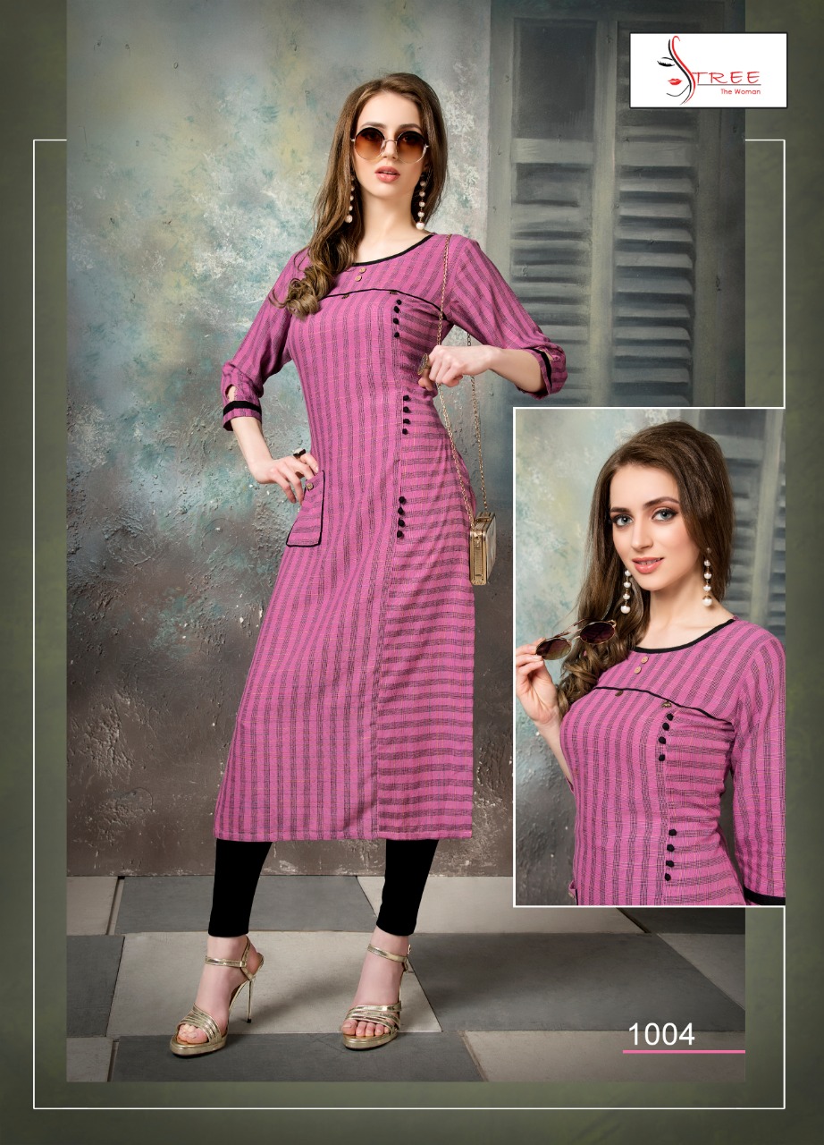 Stree The Woman By Shree Creation 1006 To 1006 Series Beautiful Colorful Stylish Fancy Party Wear & Ethnic Wear & Ready To Wear Heavy Rayon Weaving Dobby Pattern Kurtis At Wholesale Price