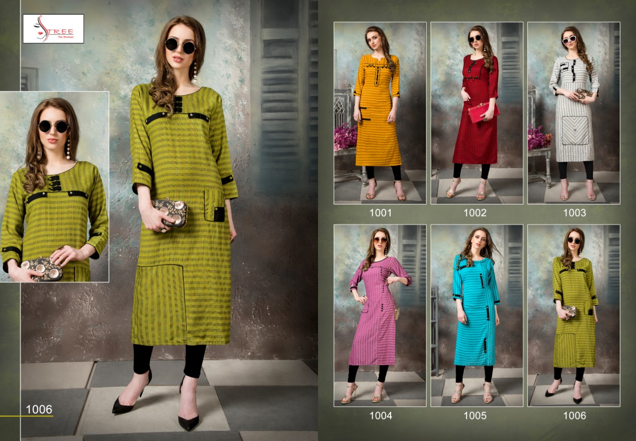 Stree The Woman By Shree Creation 1006 To 1006 Series Beautiful Colorful Stylish Fancy Party Wear & Ethnic Wear & Ready To Wear Heavy Rayon Weaving Dobby Pattern Kurtis At Wholesale Price