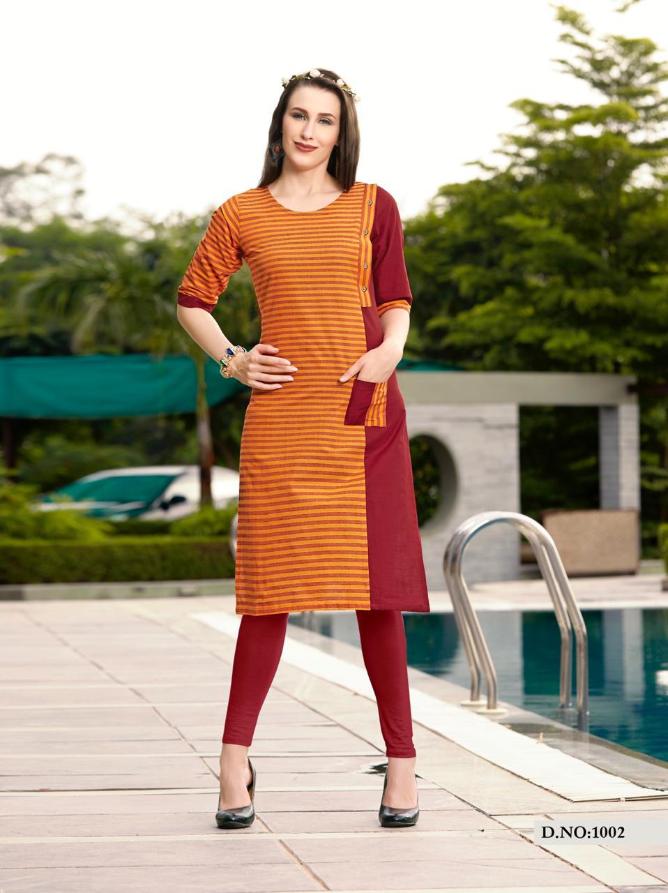 Stripes By Amaaya Garments 1001 To 1008 Series Beautiful Colorful Stylish Fancy Casual Wear & Ethnic Wear & Ready To Wear Cotton Handloom Kurtis At Wholesale Price
