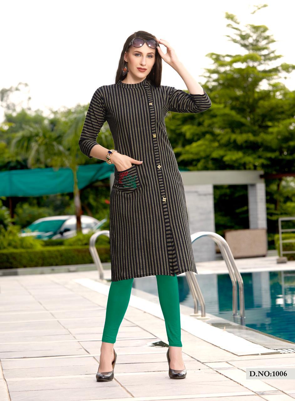 Stripes By Amaaya Garments 1001 To 1008 Series Beautiful Colorful Stylish Fancy Casual Wear & Ethnic Wear & Ready To Wear Cotton Handloom Kurtis At Wholesale Price