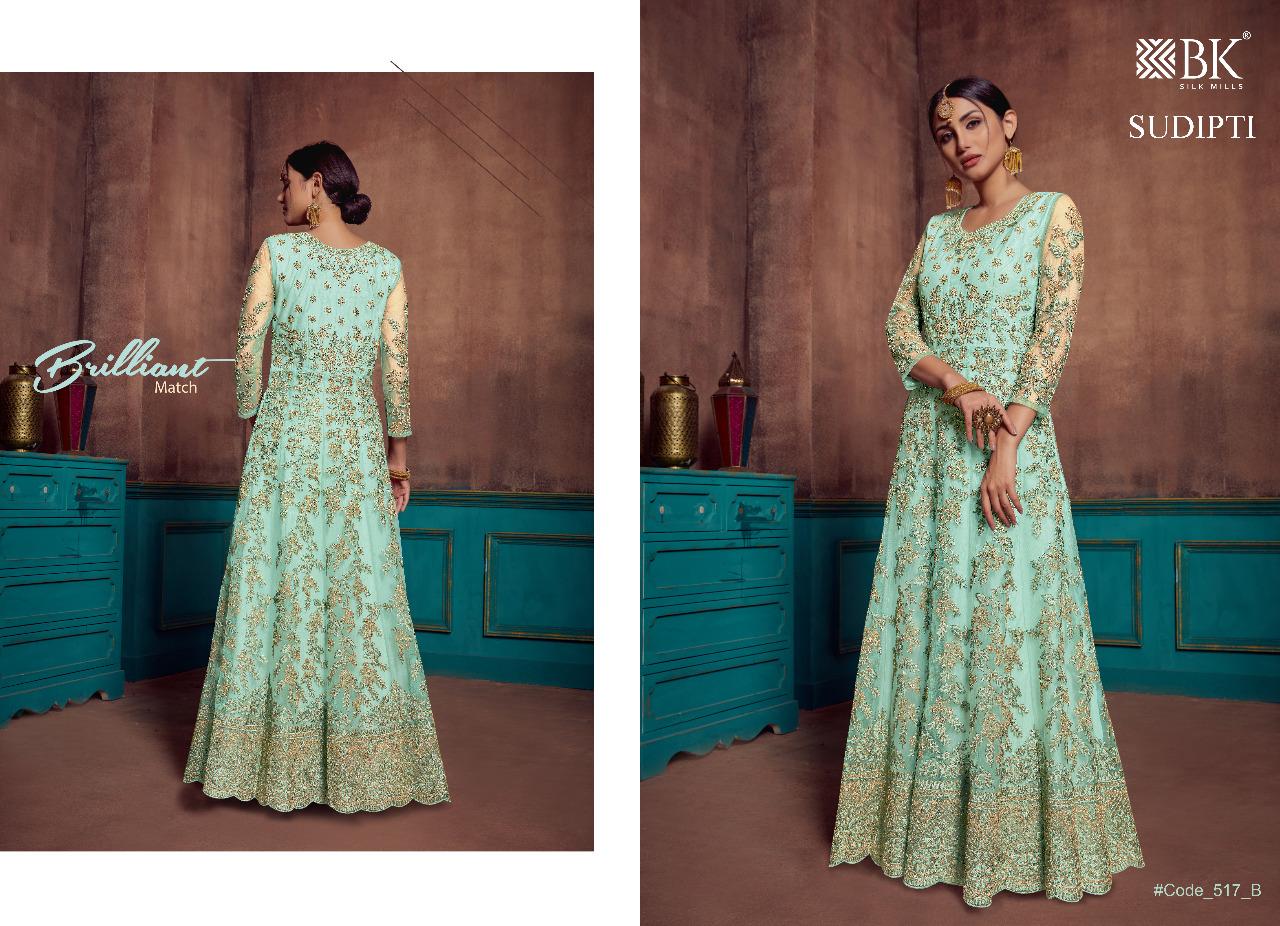 Sudipti By Bk Silk Mills 517-a To 517-e Designer Anarkali Suits Wedding Collection Beautiful Stylish Fancy Colorful Party Wear & Occasional Wear Net With Embroidery Dresses At Wholesale Price