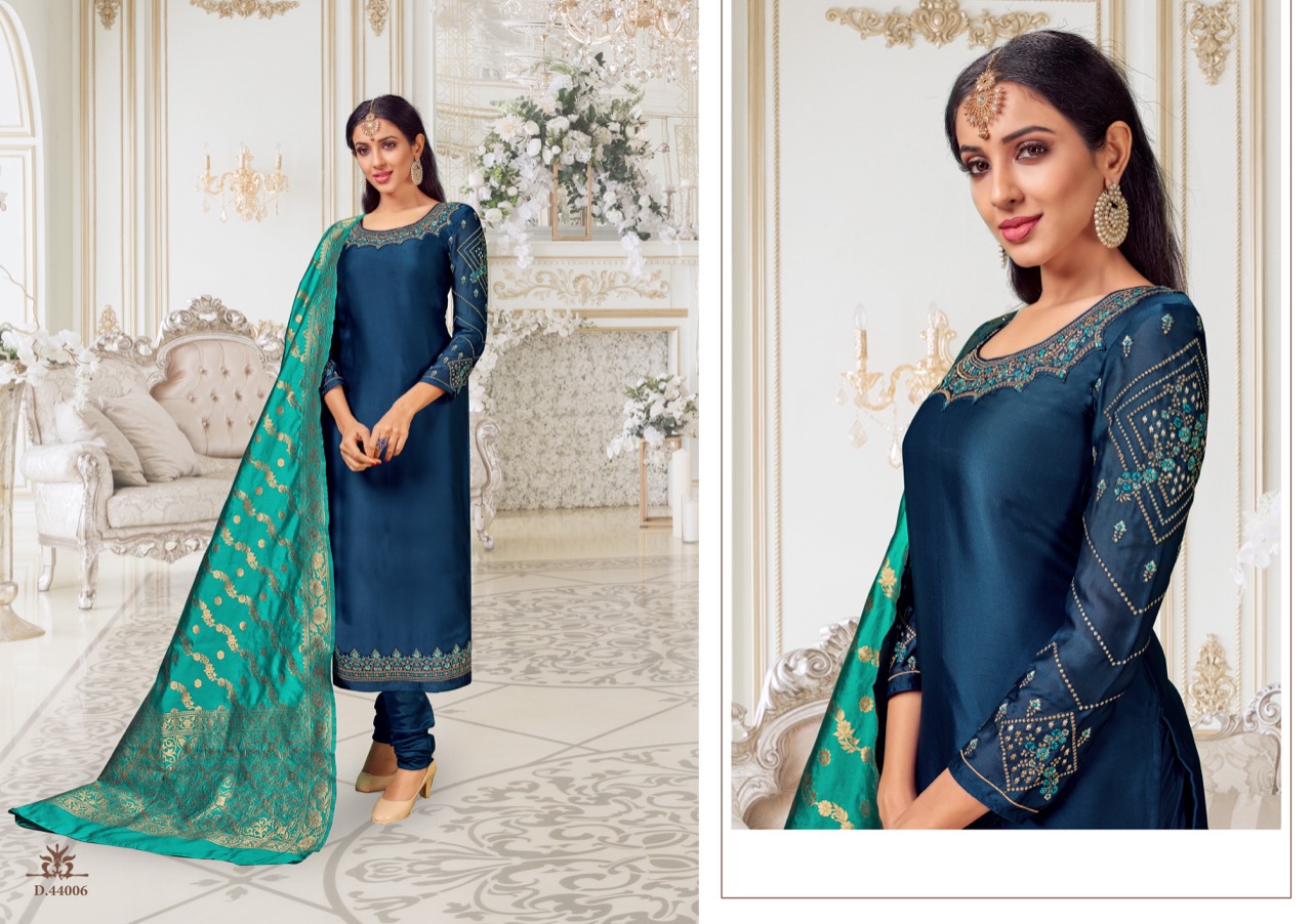 Suhaani By Hariks 44001 To 44006 Series Designer Suits Collection Beautiful Stylish Fancy Colorful Party Wear & Occasional Wear Georgette Satin Embroidered Dresses At Wholesale Price