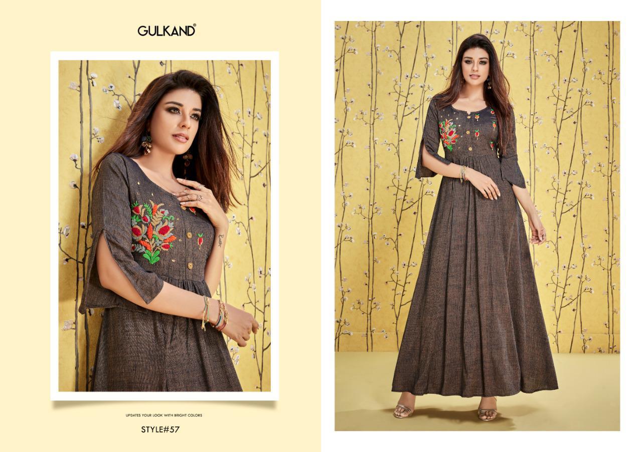 Suhana By Gulkand 57 To 62 Series  Beautiful Colorful Stylish Fancy Casual Wear & Ethnic Wear & Ready To Wear Heavy Two Tone Rayon Gown At Wholesale Price