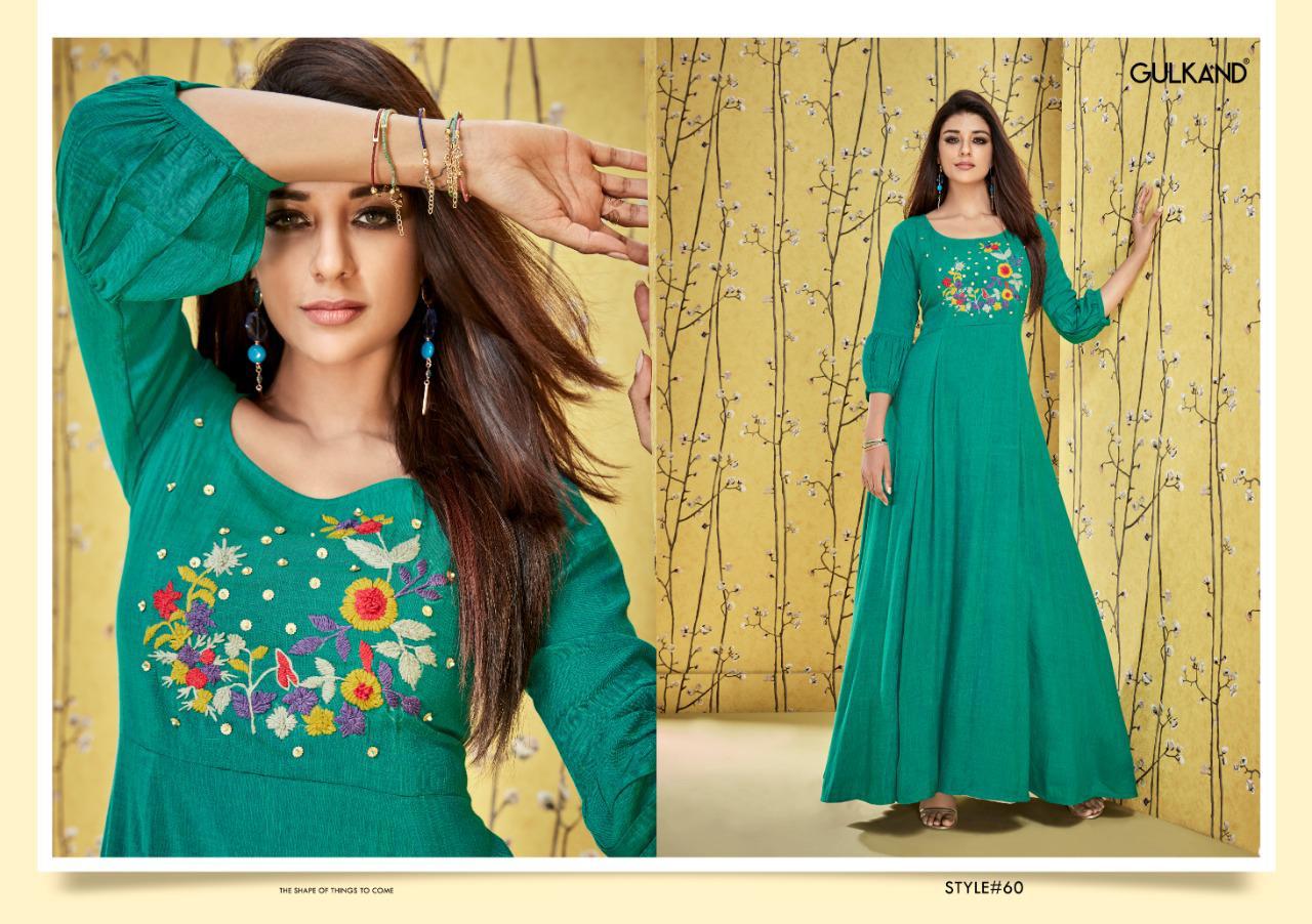 Suhana By Gulkand 57 To 62 Series  Beautiful Colorful Stylish Fancy Casual Wear & Ethnic Wear & Ready To Wear Heavy Two Tone Rayon Gown At Wholesale Price