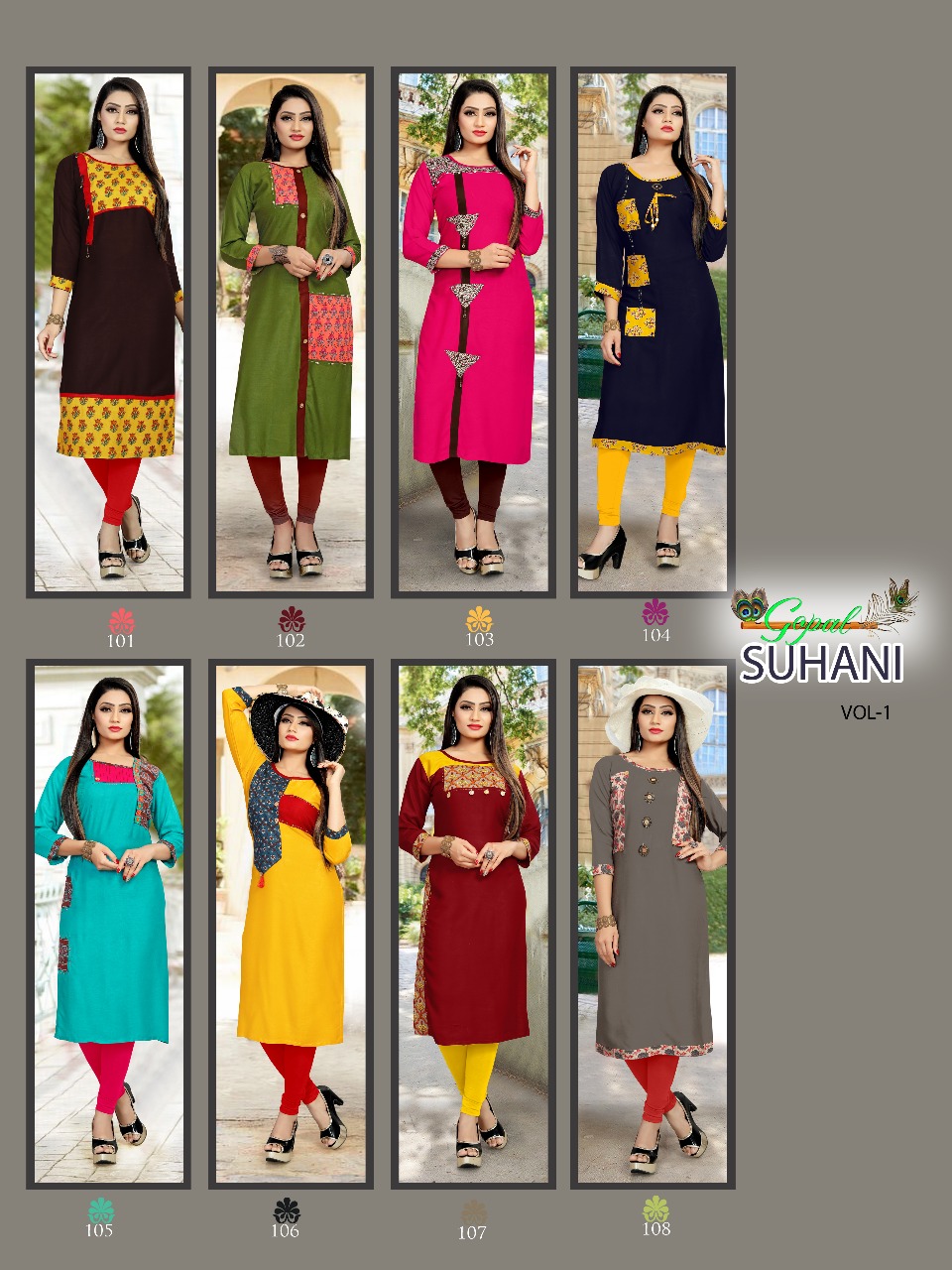 Suhani Vol-1 By Gopal 101 To 108 Series Beautiful Stylish Fancy Colorful Casual Wear & Ethnic Wear  Rayon Printed Kurtis At Wholesale Price