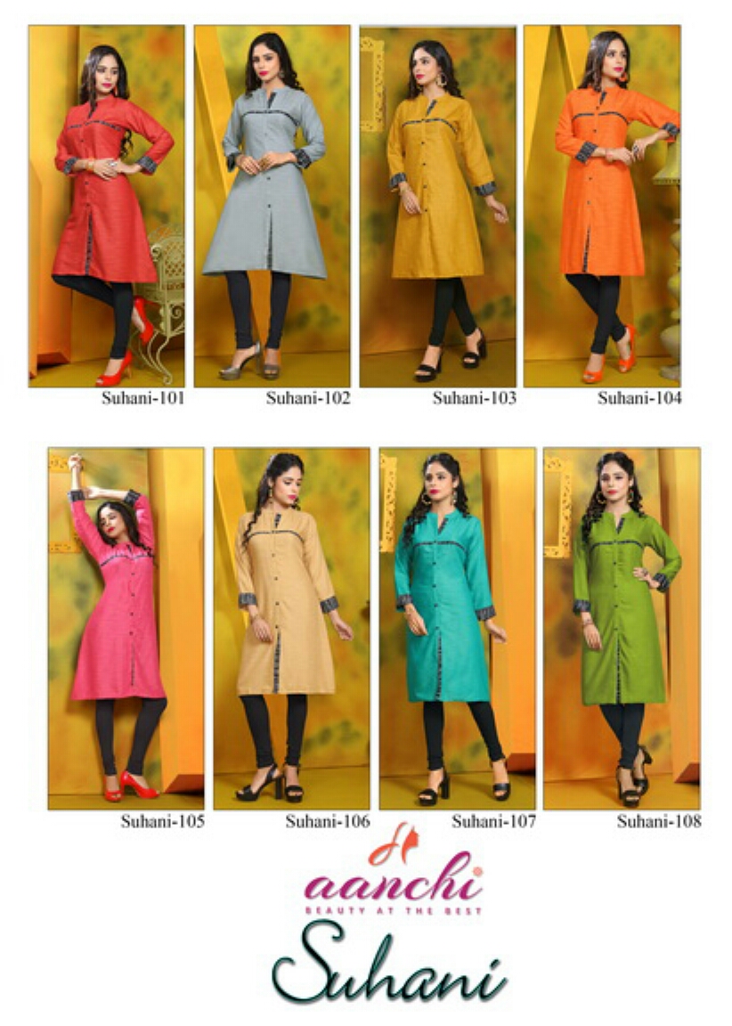 Suhani By Aanchi 101 To 108 Series Stylish Colorful Fancy Beautiful Casual Wear & Ethnic Wear Collection Rayon Cross Style Kurtis At Wholesale Price