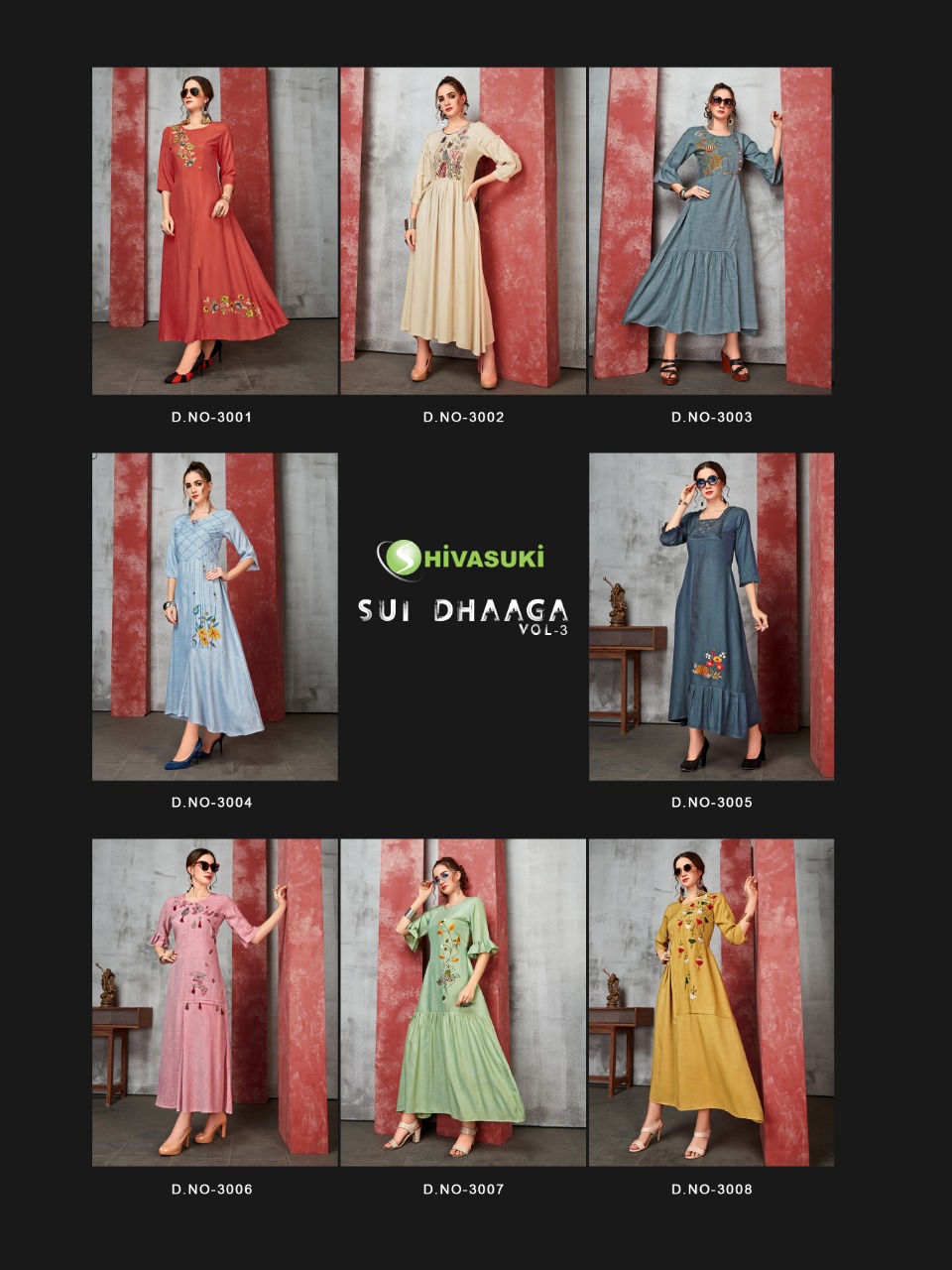 Sui Dhaaga Vol-3 By Shivasuki 3001 To 3008 Series Beautiful Colorful Stylish Fancy Casual Wear & Ethnic Wear & Ready To Wear Rayon Slub Viscose Kurtis At Wholesale Price